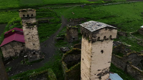 Historic-Defensive-Towers-At-Traditional-Homes-In-Svan-Village-Of-Ushguli-In-Georgia