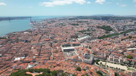 Small-European-Town-in-Portugal-called-Lisbon,-aerial-Drone-Shot