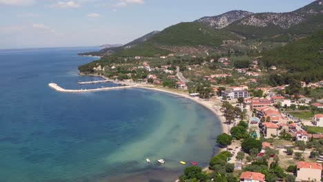 Aerial-view-of-Skala-Rachoniou-holiday-destination-located-on-Thassos-island,-Greece