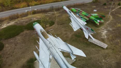 Aerial-panning-shot-over-airplane-fighters-exhibition