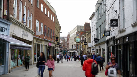York-England,-circa-:-timelapse-shopping-street-in-York-City,-United-Kingdom