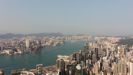 Hong-Kong-Gehobener-Bezirk-Wan-Chai-Und-Victoria-Harbour-Wolkenkratzer,-Luftbild