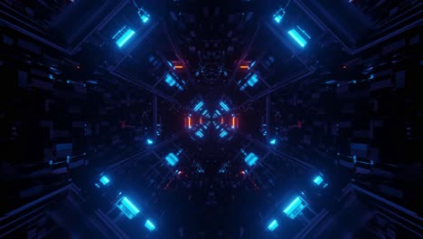 Sci-fi-motion-graphics-tunnel:-blue,-orange,-teal-and-black-octagon-patterns
