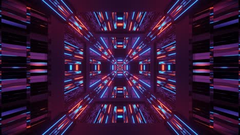 Quadratisches-Tunnelbewegungsmuster-Mit-Hellen-Neonleuchtenden-Lichtreflexionen-3D