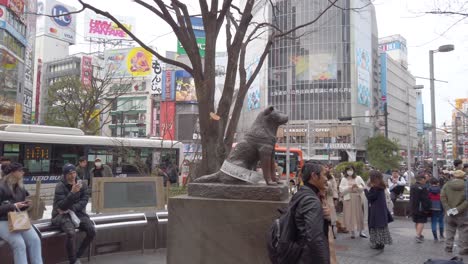 Beliebter-Treffpunkt-Im-Zentrum-Von-Tokio-Neben-Der-Hundestatue,-Die-Loyalität-Symbolisiert