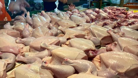 Ascending-View-of-Mass-Butchered-Chickens-at-Local-Wet-Market-in-the-Philippines---Poultry,-Market-and-Farm-Industry
