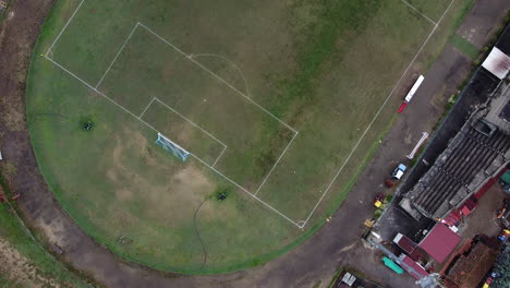 Aerial-view-of-soccer-stadium-empty-for-Corona-Virus-pandemic