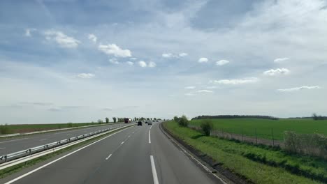The-highway-from-the-port-of-Calais-to-Paris,-France-is-stunning,-and-in-this-view,-the-sky-looks-wonderfully-blue