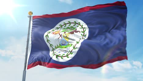 4k-3D-Darstellung-Der-Wehenden-Flagge-An-Einem-Mast-Des-Landes-Belize