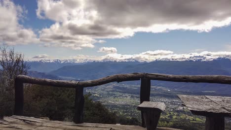 Pan-right-timelapse-of-El-Bolsón-valley-covered-in-clouds-from-Piltriquitron-Hill-panoramic-point,-Patagonia-Argentina