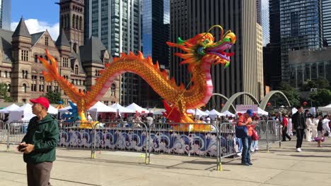 Giant-Dragon-at-Toronto-Dragon-Festival,-Nathan-Phillip-Square,-2019