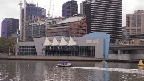 Melbourne-Turistas-Caminando-Junto-Al-Río-Yarra-Caminando-El-Puente-De-Reinas-Durante-El-Día