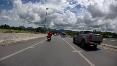 This-is-a-time-lapse-with-an-action-camera-mounted-in-front-of-the-truck,-driving-from-Pranburi-to-Hua-Hin-and-Hua-Hin-to-Bangkok-on-Phet-Kasem-Road