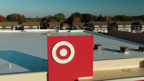 Target-Corporation-retail-store-outlet-logo,-aerial-dolly-zoom-out-effect,-big-box-retailer
