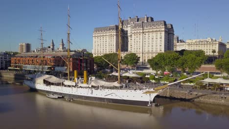 Aerial-of-Sarmiento-Frigate-and-Argentina-Ministry-of-Defense-on-background