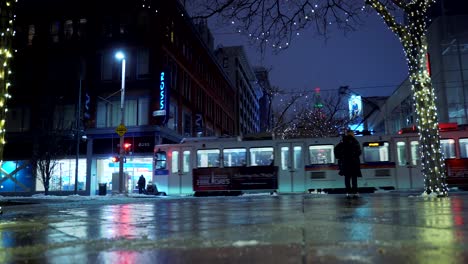 Light-rail-going-through-Denver-downtown-at-night