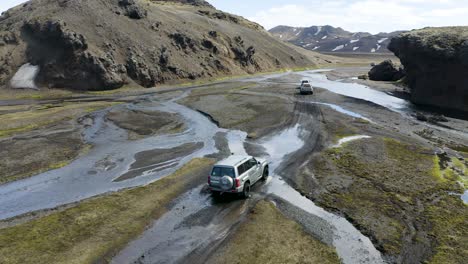 A-drone-video-following-a-group-of-4x4-trucks-in-the-highlands-of-Iceland