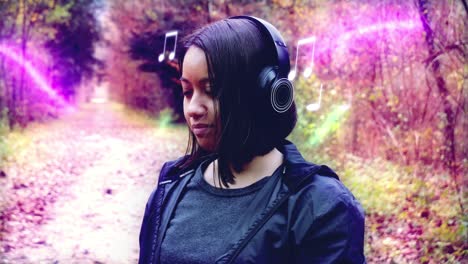 Young-woman-puts-on-headphones-and-immerses-in-a-world-of-her-own