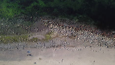 Drone-Volando-Sobre-El-Mar-Báltico-Hacia-La-Playa-Con-Vista-De-Pájaro
