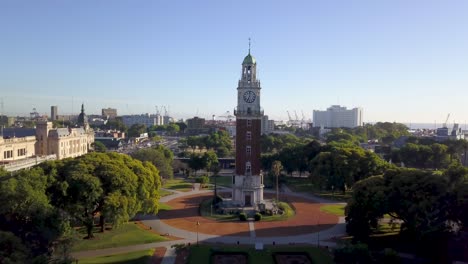 Aerial-Shot-Of-Torre-Monumental-In-Fuerza-Aerea-Square,-Buenos-Aires