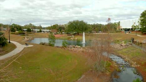 Aerial-View-of-Cascades-Park-in-Tallahassee,-Florida-USA