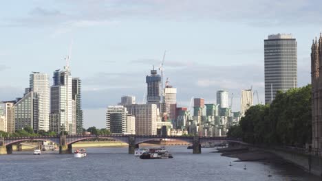 London-view-from-Westminster-Bridge,-flats-and-buildings-of-city-center