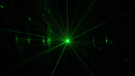Nightclub-laser-with-green-rays-in-motion-at-party