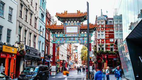London-England,-circa-:-timelapse-Chinatown-Gate-at-Soho-in-London-City,-England,-UK