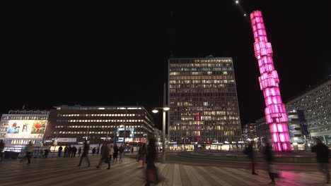 Time-lapse-of-central-Stockholm-Sweden-at-night