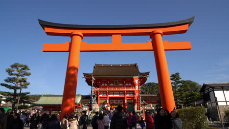 Kyoto,-Japan,-circa-:-Red-Torii-gates-at-Fushimi-Inari-Taisha-with-tourists-in-Kyoto-Japan