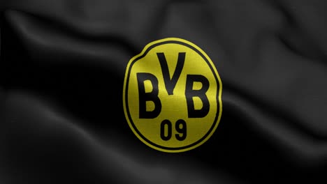 Bucle-Animado-Negro-4k-De-Una-Bandera-Ondeante-Del-Equipo-De-Fútbol-De-La-Bundesliga-Borussia-Dortmund