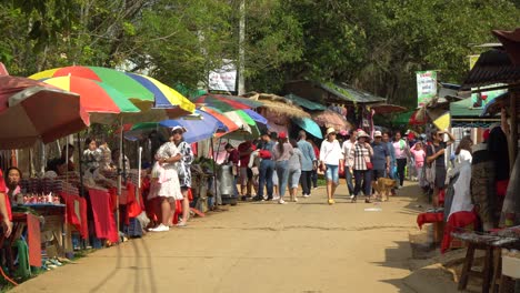 Menschen,-Die-Auf-Dem-Lokalen-Straßenmarkt-An-Einem-Touristenattraktionsort-In-Mon-Jam,-Chiang-Mai,-Thailand,-Spazieren-Gehen