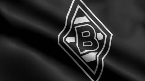 Black-4k-closeup-animated-loop-of-a-waving-flag-of-the-Bundesliga-soccer-team-Borussia-Monchngladbach