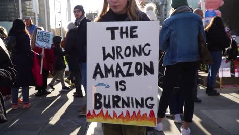 Climate-Protester-holds-up-placard-at-Extinction-Rebellion,-Youth-Strike-For-Climate,-London,-UK