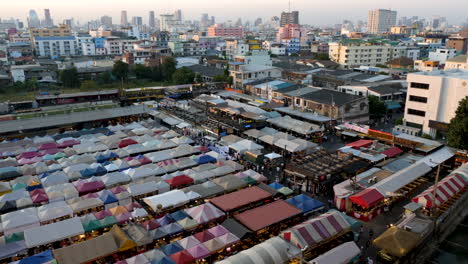 wide-shot-of-open-Night-Train-Market-during-the-day,-Thailand,-Bangkok