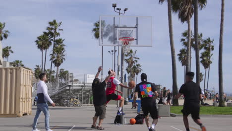 People-playing-basketball-on-the-courts-at-Venice-Beach-in-Los-Angeles