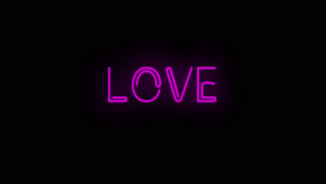 Blinkendes-Rosa-lila-Love-Neonschild-Mit-Flackerndem-Ein--Und-Ausschalten-Und-Schwarzem-Hintergrund