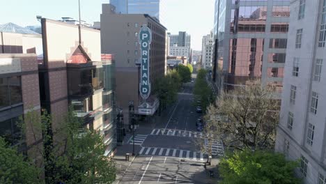 Historic-aerial-footage-of-Arlene-Schnitzer-Concert-Hall-with-empty-streets-due-to-COVID-19