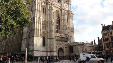 Shot-of-Westminster-Abbey-in-London-on-a-Sunny-Day-with-Blue-Skies