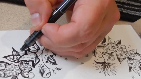 Handzeichnung-Angstgrafik-Blatt--Und-Blumenkunstdesign-Buchillustration