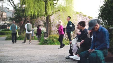 Elderlies-Sitting-And-Resting-On-A-Bench-Near-The-Kamogawa-River