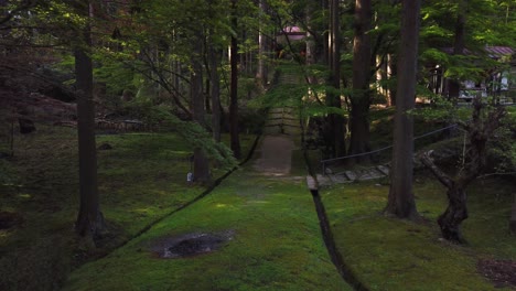 Templo-De-La-Montaña-Konze-En-Un-Bosque-Cubierto-De-Musgo,-Japón