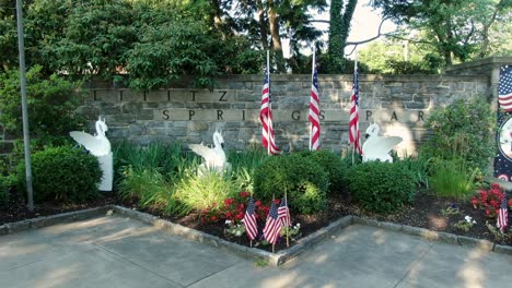 Lititz-Springs-Park-decorated-with-American-flags-for-4th-of-July-Independence-Day-historic-celebration