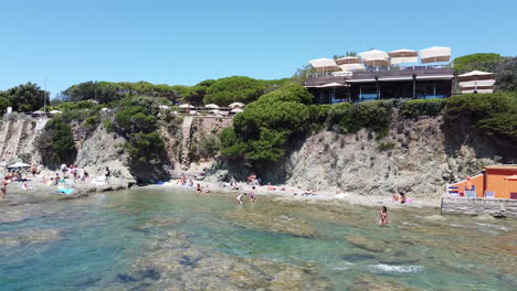 Approaching-shot-of-Cardellino-beach,-Castiglioncello