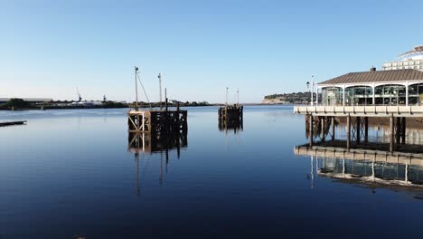 Quiet-morning-at-Cardiff-Bay-Mermaid-Quay-showing-Penarth-in-the-Distance