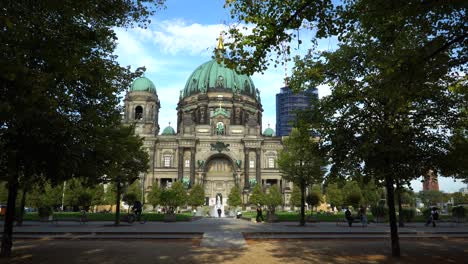 Cinematic-Gimbal-shot-of-Historic-Berlin-Cathedral-during-Summer-Day