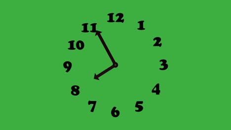 Einfache,-Nahtlose-Schleifenanimation-Der-Uhr-Auf-Grünem-Bildschirm,-Minuten-Und-Stunden-–-Zeitrafferaufnahme