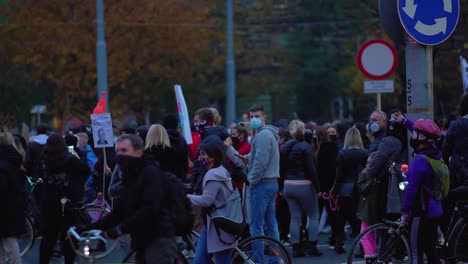 Hundreds-Of-Polish-People-On-The-Street-Protesting-Against-Total-Ban-Of-Abortion-In-Szczecin,-Poland---Abortion-Protest-Amidst-Covid-19---wide-shot,-slow-motion