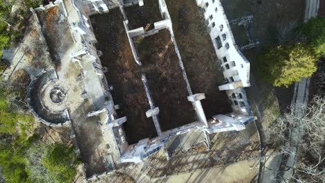Epic-Aerial-View-of-Mystical-Ancient-Medieval-Abandoned-Castle-Ruins