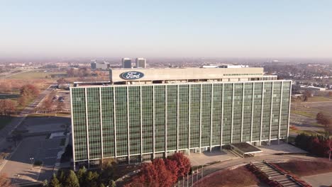 Michigan,-USA---The-Ford-Motor-Company-World-Headquarters-Building-In-Dearborn-During-Autumn---aerial